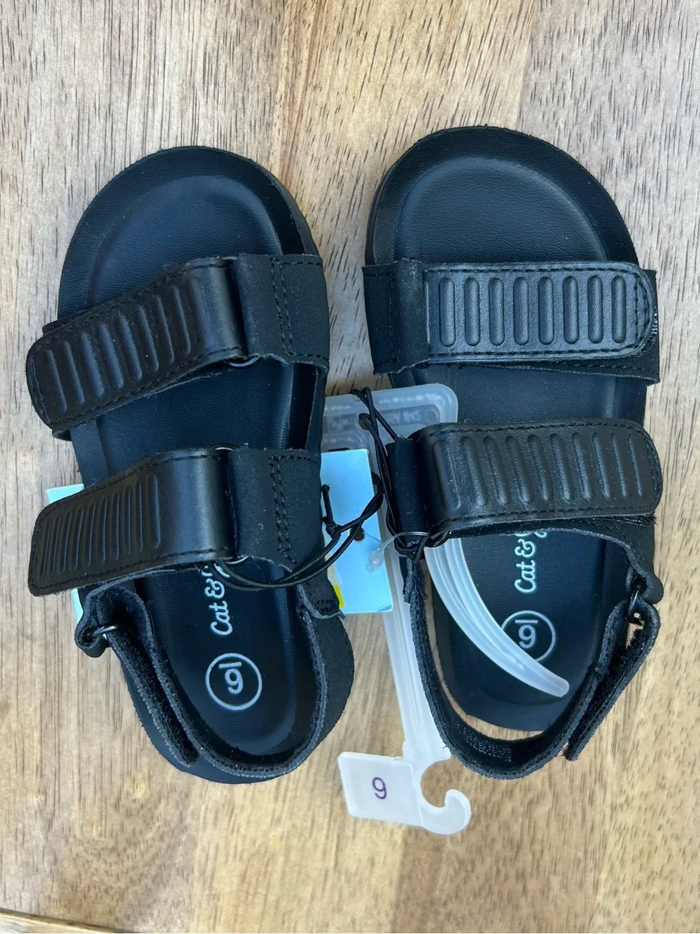 Cat & Jack Black Kids' Dual-Strap Velcro Sandals